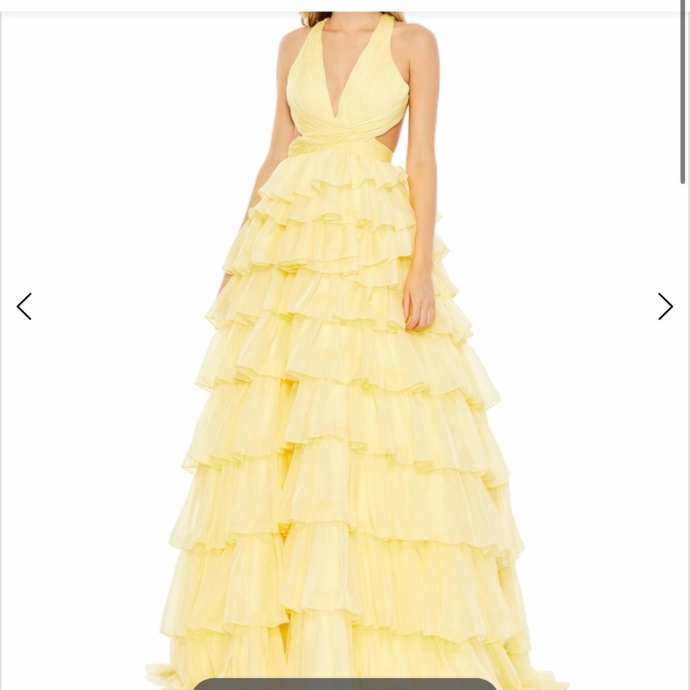 Mac Duggal Yellow Layered Ball Gown
